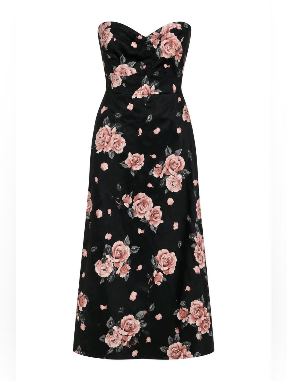 135 torrid 26 2X Black Strapless Dress with Blush Rose Print